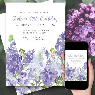 40. Geburtstag Florale Aquarell Elegante Flieder Einladung