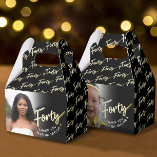 40. Geburtstag Forty Schrift gold schwarz Foto Geschenkschachtel