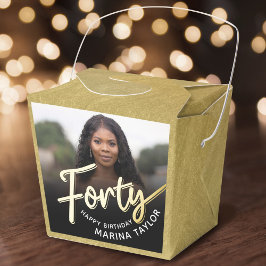 40. Geburtstag Forty Schrift gold schwarz Foto Geschenkschachtel