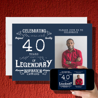 40. Geburtstag Foto Blau Vintag Einladung