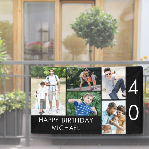 40. Geburtstag Foto-Collage 5 Bilder Schwarz Weiß Banner