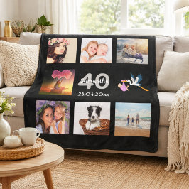 40. Geburtstag Foto Collage schwarz Fleecedecke