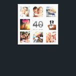 40. Geburtstag Foto Collage weiß Monogramm Leinwanddruck<br><div class="desc">Ein einzigartiges 40. Geburtstagsgeschenk oder Sake, das ihr Leben mit einer Collage von 8 deiner Fotos feiert. Fügen Sie Bilder von ihrer Familie, Freunden, Haustieren, Hobbys oder Traumreise Ziel. Personalisieren und fügen Sie einen Namen, Alter 40 und ein Datum. Graue und schwarze Buchstaben. Ein schick weißer Hintergrund. Diese Leinwand ist...</div>