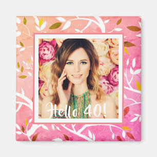 40. Geburtstag Foto rosa botanisch Magnet