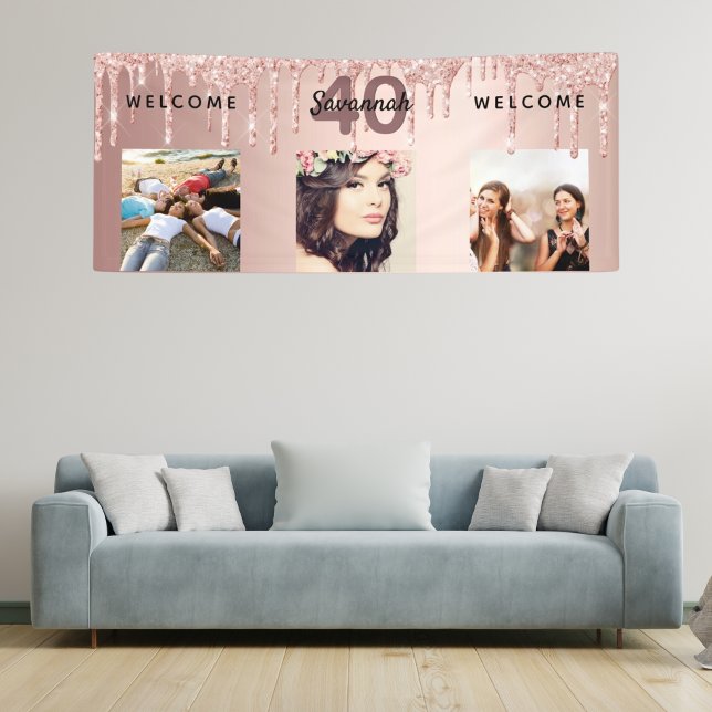 40. Geburtstag Foto Rose Gold Glitzer funkeln Banner (Von Creator hochgeladen)