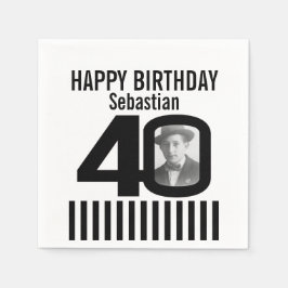 40. Geburtstag Foto schwarz Streifen Foto Serviett Serviette