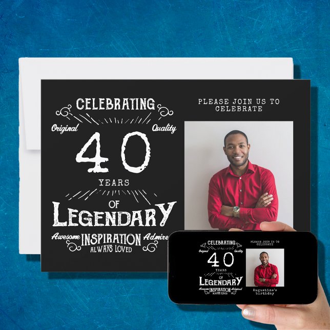 40. Geburtstag Foto Schwarz Vintag Einladung (Von Creator hochgeladen)