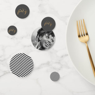 40. Geburtstag Foto Schwarz-weißes Gold Party Konfetti