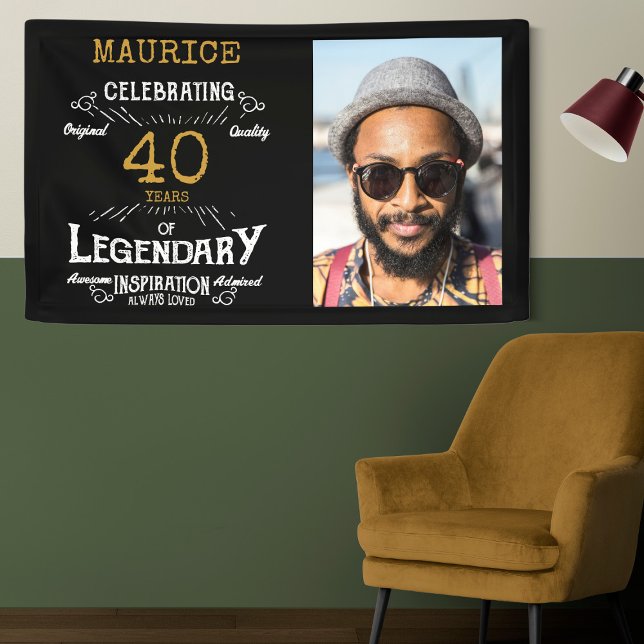 40. Geburtstag Foto Vorlage Legendary Banner (Custom 40th birthday wall banners on a two tone green wall.)