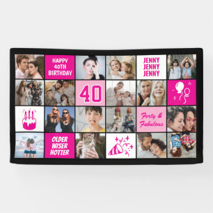40. Geburtstag Fotocollage Benutzerdefiniert Pink Banner