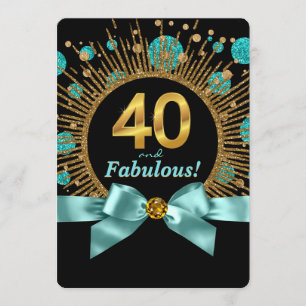40. Geburtstag Frau Türkisblau und Gold Glitter Einladung