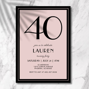 40. Geburtstag Frauen Modern Minimal Schwarz Rosa Einladung