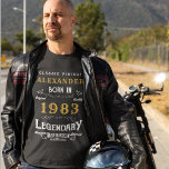 40. Geburtstag Fügen Sie Ihren Namen Geboren 1983  T-Shirt<br><div class="desc">40. Geburtstag geboren im Jahr 1983 Fügen Sie Ihren Namen Tshirt hinzu. Bearbeiten Sie den Namen und das Jahr mit der bereitgestellten Vorlage. Ein wunderschönes,  individuelles schwarzes Geburtstagshirt. Mehr Geschenke und Party-Vorräte mit dem "Legendary"-Design im Laden erhältlich.</div>