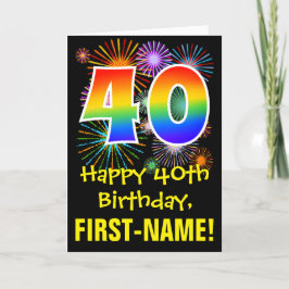 40. Geburtstag: Fun Fireworks Pattern + Rainbow 40 Karte