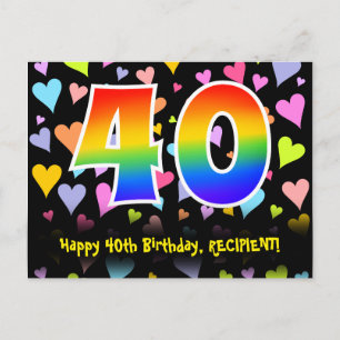 40. Geburtstag: Fun Hearts Muster, Regenbogen 40 Postkarte