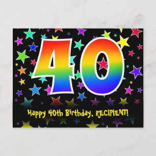40. Geburtstag: Fun Stars Muster, Regenbogen 40, N Postkarte