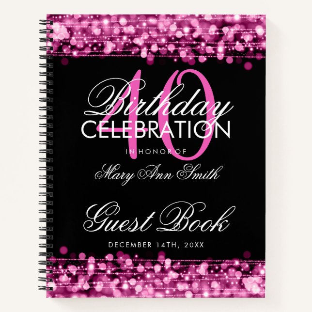40. Geburtstag Gästebuch Party Glitzern Pink Notizbuch (Vorderseite)