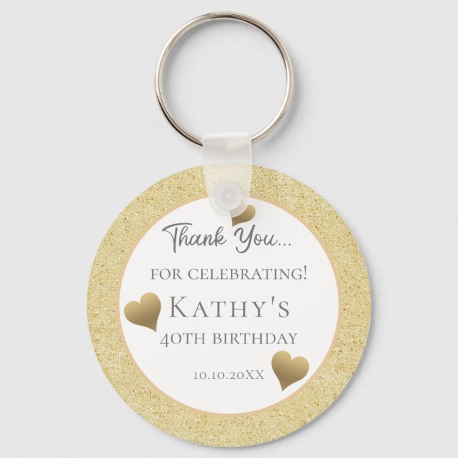 40. Geburtstag Gastgeschenke Gold Hearts Schlüssel Schlüsselanhänger (Vorderseite)
