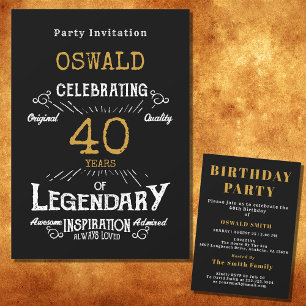 40. Geburtstag Geborener legendärer Black Gold Ret Einladung