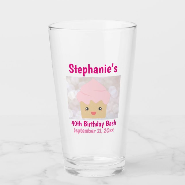 40. Geburtstag Gefallen Niedlich Pink Cupcake Beer Glas (Vorderseite)
