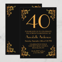40. Geburtstag Glam Modern Gold Black Vintag Retro Einladung
