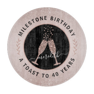 40. Geburtstag Glitter Champagner Toast Rosenquarz Schneidebrett