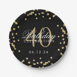 40. Geburtstag Glitzer Confetti Black Pappteller