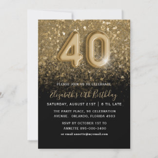 40. Geburtstag Gold Glitzer & Black Party Einladung