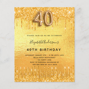 40. Geburtstag Gold Glitzer Tropfen Einladung