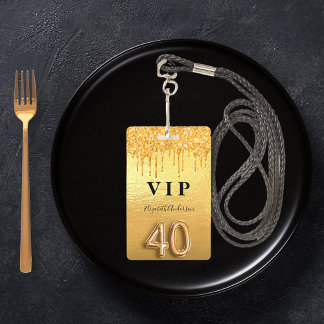40. Geburtstag Gold Glitzer Tropfen VIP Ausweis