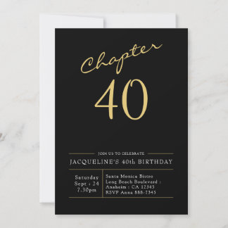 40. Geburtstag Gold Modernes Script Black Einladung
