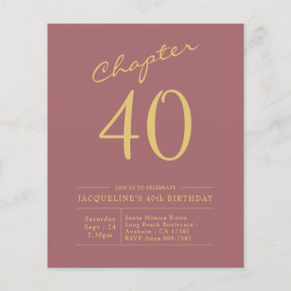 40. Geburtstag Gold Rosa Budget Einladung Flyer