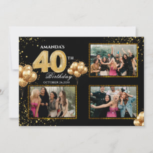 40. Geburtstag Gold Silber Schwarze Ballons Einladung