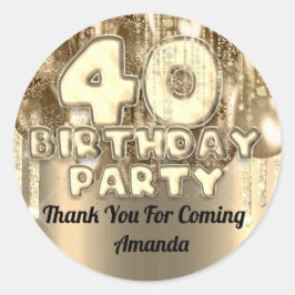 40. Geburtstag GOLDen BALLONS Vielen Dank für Ihr  Runder Aufkleber