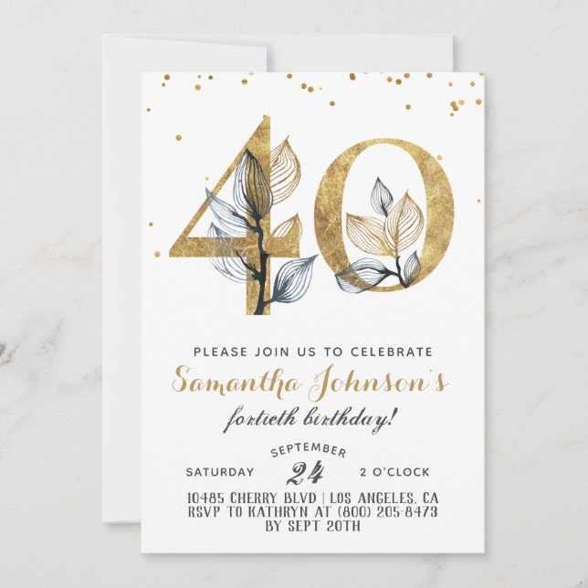 40. Geburtstag Goldene Blüte Einladung (Vorderseite)