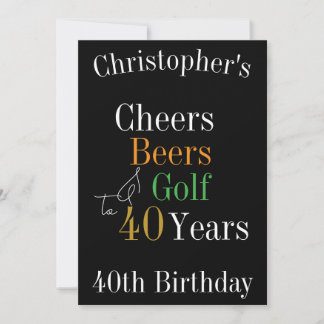40. Geburtstag Golf Cheers Beers Black Gold Party Einladung