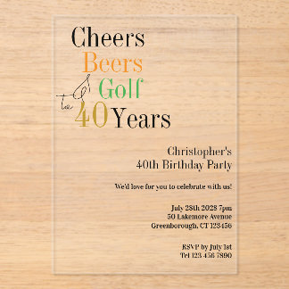 40. Geburtstag Golf Cheers Biere Minimales Party Acryleinladungen