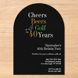 40. Geburtstag Golf Prost Biere Party Schwarz Gold Acryleinladungen