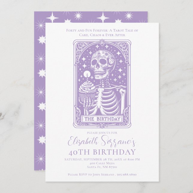 40. Geburtstag Gotisches Tarot Lavender Einladung (Vorne/Hinten)
