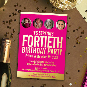 40. Geburtstag Grafik rosa Goldfolie Foto Kreisen Folieneinladung