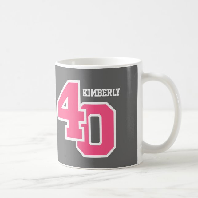 40. Geburtstag GRAUES und ROSA V01G Kaffeetasse (Rechts)