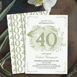 40. Geburtstag Grüne Zarte Wildblume Nummer 40 Einladung
