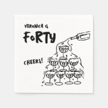 40. Geburtstag handgezeichneter Cocktail Napkins