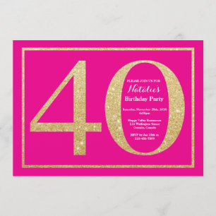 40. Geburtstag Hot Pink und Gold Glitzer Einladung