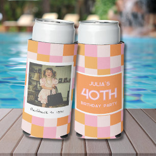 40. Geburtstag Karierter Rosa und Orange Dosenkühl Selters Dosenkühler