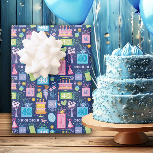 40. Geburtstag Kuchen präsentiert Balloons Blue Geschenkpapier Set