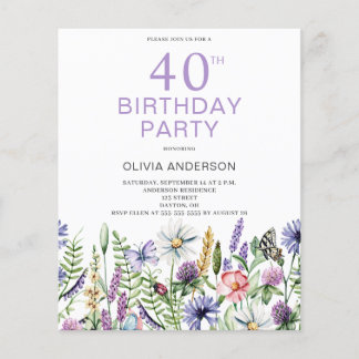 40. Geburtstag Lila Blumeneinladung