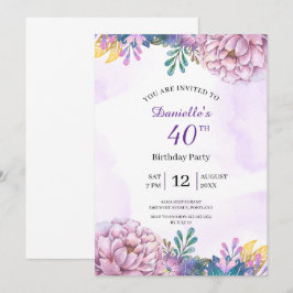 40. Geburtstag lila Blumeneinladung Einladung