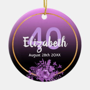 40. Geburtstag lila Blumenname Keramik Ornament