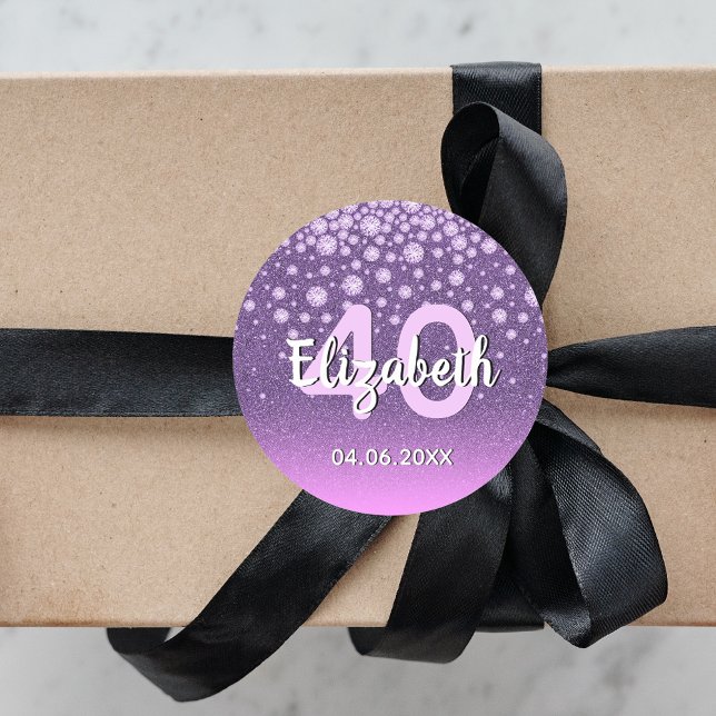 40. Geburtstag lila Diamanten Glitzer Runder Aufkleber (Von Creator hochgeladen)
